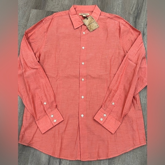 NWT John Varvatos Size Large Orange 100% Lightweight Cotton Beach Vacation Shirt - Picture 2 of 12